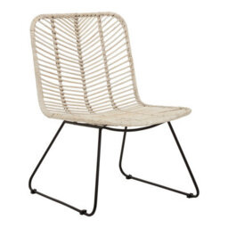Orsina White Rattan Chair With Black Metal Legs, Hand Woven Rattan Dining Chair, Outdoor Rattan Chair For Garden - thumbnail 2