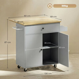 Kitchen Island With Drop Leaf, Rolling Kitchen Storage Trolley, Grey - thumbnail 2