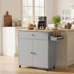Kitchen Island With Drop Leaf, Rolling Kitchen Storage Trolley, Grey - thumbnail 6