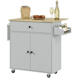 Kitchen Island With Drop Leaf, Rolling Kitchen Storage Trolley, Grey - thumbnail 3