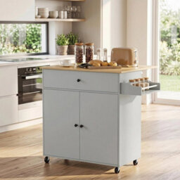 Kitchen Island With Drop Leaf, Rolling Kitchen Storage Trolley, Grey - thumbnail 4
