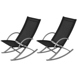 Garden Rocking Chairs 2 Pcs Steel And Textilene Black - thumbnail 1