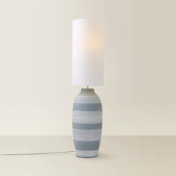 Valuelights Deegan Grey Cement Effect Ceramic Midi Floor Lamp With Natural Cream Cylinder Shade - Led Bulb Included - thumbnail 3