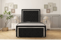 "Sloomy Sofia Chrome Black Plush Bed Frame With Mattress With 50"" Upholstered Headboard 4'6 Double" - thumbnail 1