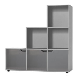 Urbn-Living Urbnliving Height 90.5Cm 6 Cube Step Storage Grey Bookcase With Doors For Home Office Organizer Display Shelf Unit - thumbnail 3