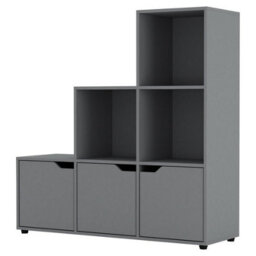 Urbn-Living Urbnliving Height 90.5Cm 6 Cube Step Storage Grey Bookcase With Doors For Home Office Organizer Display Shelf Unit - thumbnail 1