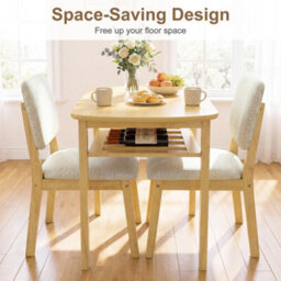 Natural 3 Piece Dining Table Set For 2 Solid Wood Kitchen Table With Upholstered Chairs - thumbnail 5