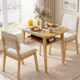 Natural 3 Piece Dining Table Set For 2 Solid Wood Kitchen Table With Upholstered Chairs - thumbnail 6