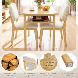 Natural 3 Piece Dining Table Set For 2 Solid Wood Kitchen Table With Upholstered Chairs - thumbnail 4