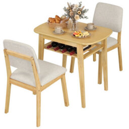 Natural 3 Piece Dining Table Set For 2 Solid Wood Kitchen Table With Upholstered Chairs - thumbnail 1