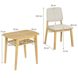 Natural 3 Piece Dining Table Set For 2 Solid Wood Kitchen Table With Upholstered Chairs - thumbnail 2