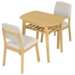 Natural 3 Piece Dining Table Set For 2 Solid Wood Kitchen Table With Upholstered Chairs - thumbnail 3