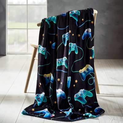 Catherine Lansfield Gamer Cosy Fleece 130X170Cm Blanket Throw Black - image 1