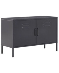 Wyld And Coco Ironcraft 2-Door Matte Black Steel Sideboard For Home Office, 100 X 40 X 65 Cm - thumbnail 3