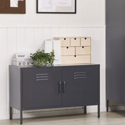 Wyld And Coco Ironcraft 2-Door Matte Black Steel Sideboard For Home Office, 100 X 40 X 65 Cm - thumbnail 2