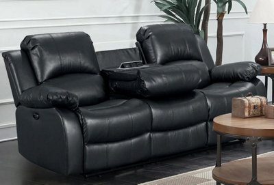 Electric Recliner Sofa In Black Faux Leather Fabric 3 Seater Sofa - image 1