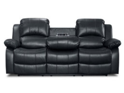 Electric Recliner Sofa In Black Faux Leather Fabric 3 Seater Sofa - thumbnail 3