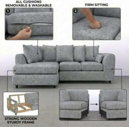 Gamzo Outlet L Shape Sofa Right Hand Facing Beige Firm Seating Couch Strong Wooden Frame Alaska Fabric Corner Sofa - thumbnail 3