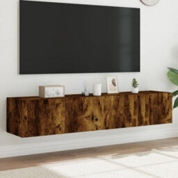 Berkfield Durable Tv Wall Cabinets With Led Lights 2 Pcs Smoked Oak 80X35X31 Cm - thumbnail 2