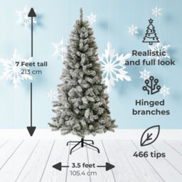 Neo 7Ft Half Xmas Snow Flocked Christmas Tree Slim Space Saving Corner Foldable Metal Stand - thumbnail 3
