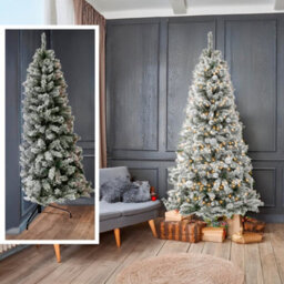 Neo 7Ft Half Xmas Snow Flocked Christmas Tree Slim Space Saving Corner Foldable Metal Stand - thumbnail 2