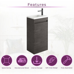 Plum&clay Rigel Dark Oak Floor Standing Cloakroom Vanity Unit With Resin Basin (W)55Cm (H)87Cm - thumbnail 3