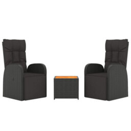 Berkfield 3 Piece Garden Lounge Set Black Poly Rattan&solid Wood Acacia - thumbnail 3