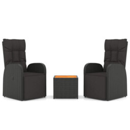 Berkfield 3 Piece Garden Lounge Set Black Poly Rattan&solid Wood Acacia - thumbnail 2