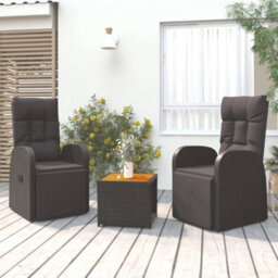Berkfield 3 Piece Garden Lounge Set Black Poly Rattan&solid Wood Acacia - thumbnail 1