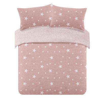 Ohs Star Teddy Duvet Cover Pillowcase Bedding Set, Blush - Double - image 1