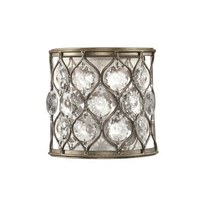 Elegant Wall Light In Faceted Sunflower Design With Bauhinia Crystals And Burnished Silver Finish