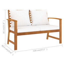 Walplus Garden Bench 120 Cm With Cream Cushion Solid Wood Acacia - thumbnail 6