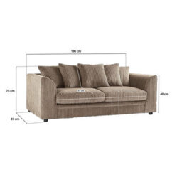 BlissFurniture Ltd Bliss Furniture Jumbo Cord 3 Seater Scatter Back Sofa In Beige Colour Deep Comfort Modern Design Arms Compact Yet Spacious - thumbnail 2