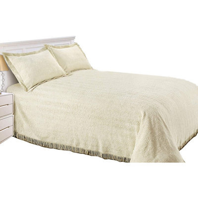 Just So Home Luxury Candlewick Bedspread Traditional Bed Throw (Single, Natural)