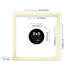 "8X8"" Gold Picture Frame - 8X8"" Square Frame With 5X5"" Mount For 8X8""/5X5"" Pictures Art Deco Style Room Decor, 1 Pack" - thumbnail 2