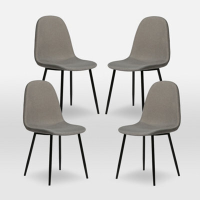 Asteria Dining Chairs Set Of 4 Upholstered Linen Fabric Light Grey Black Leg - image 1