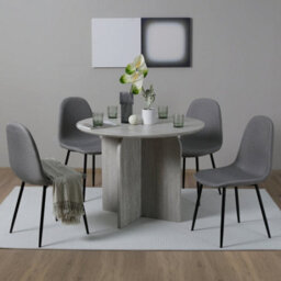 Asteria Dining Chairs Set Of 4 Upholstered Linen Fabric Light Grey Black Leg - thumbnail 2