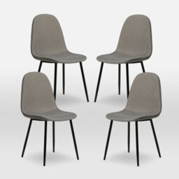 Asteria Dining Chairs Set Of 4 Upholstered Linen Fabric Light Grey Black Leg