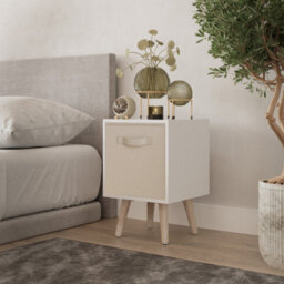 Urbn-Living Urbnliving 51Cm Height White Wooden Cube Storage Bookcase Pine Legs With Beige Inserts