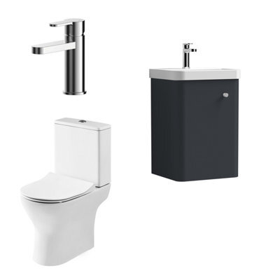 Nuie Core Cloakroom Set Wall Hung Vanity Unit Curve 400mm Basin Tap Wc Satin Anthracite