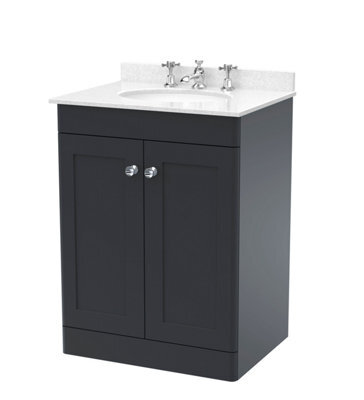 Balterley Swynnerton Traditional 2 Door Floor Standing Vanity Unit With Marble Basin, Dark Grey, 600mm - image 1