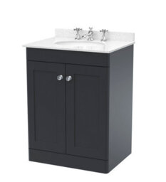 Balterley Swynnerton Traditional 2 Door Floor Standing Vanity Unit With Marble Basin, Dark Grey, 600mm - thumbnail 1