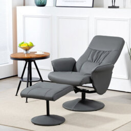 Homcom Pu Leather Armchair And Footrest Swivel Recliner W/ Ottoman Grey