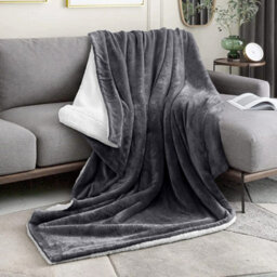 Ameha Grey Sherpa Blanket Soft Plush Skin-Friendly Fleece Throw Thick And Cozy For Sofa Bed And Travel Single 130X150 Cm - thumbnail 5