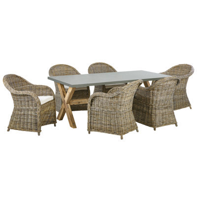 Beliani Garden Dining Set 6 Seater Susua/olbia Light Brown Concrete With Cushions - image 1