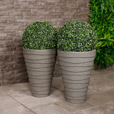 Charles Bentley Pair Of Tall Trojan Round Charcoal Planters (Dia. 38Cm) Pot - image 1