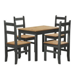 Mercers Furniture Corona Charcoal Budget Dining Set Table And 4 Chairs Solid Wood Pine Wooden Dark Grey Small Kitchen - thumbnail 2
