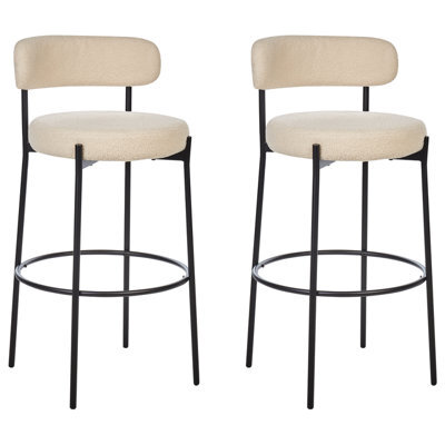 Wyld And Coco Novamaison Boucle Bar Stool Set Of 2 In Beige With Matte Black Steel Legs - image 1
