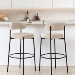 Wyld And Coco Novamaison Boucle Bar Stool Set Of 2 In Beige With Matte Black Steel Legs - thumbnail 2