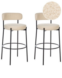 Wyld And Coco Novamaison Boucle Bar Stool Set Of 2 In Beige With Matte Black Steel Legs - thumbnail 3
